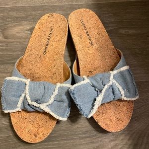 Lucky Brand denim bow slides sandal size 8